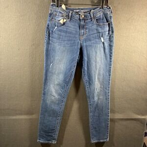 Old Navy Womens Jeans 8 Blue Curvy Profile Mid-Rise‎ Distressed Skinny Denim